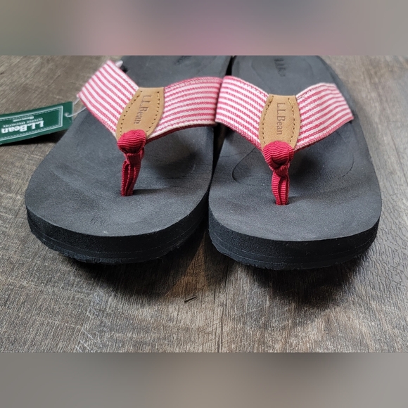 L.L. Bean Maine Isle Flip Flop Women's 10 Black, Red & White Striped Sandals NWT - Picture 3 of 9